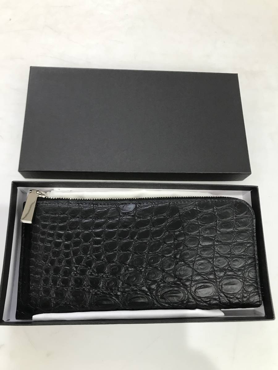HG4934 長財布 レザー クロコダイル L字 ファスナータイプ BLACK 専用袋・箱付き 未使用品の画像1