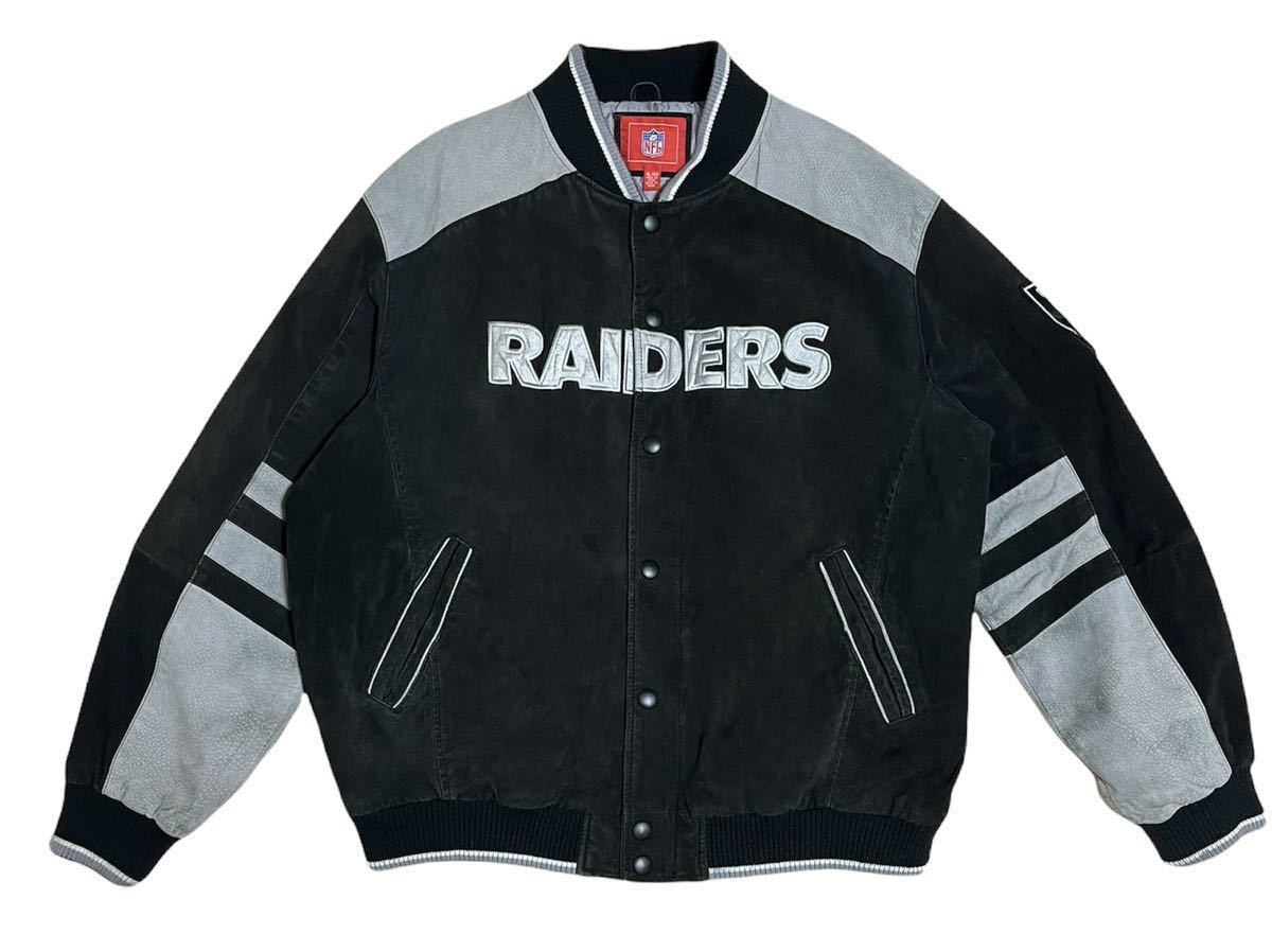 古着 NFL RAIDERS レイダース オールスエードレザースタジャン XL ビンテージ_画像1