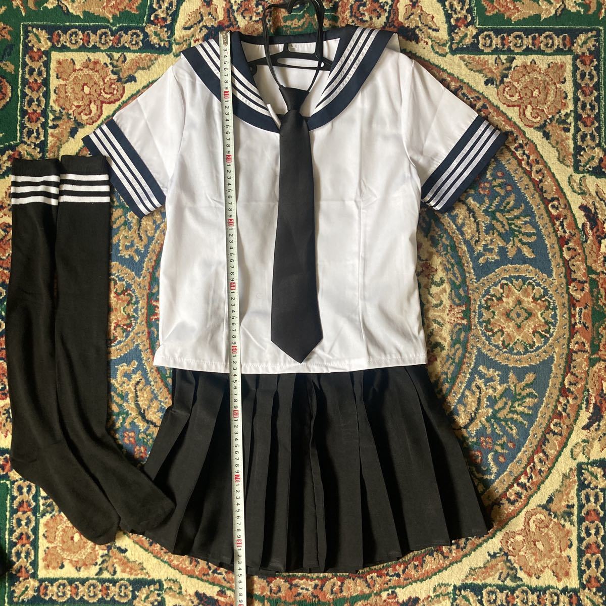 ファッション衣類　☆　廃番古着　コスプレ衣装　学生服　半袖シャツ　スカーフ　ネクタイ　スカート２種　Ｌ　ユニセックス　セーラー服_画像9