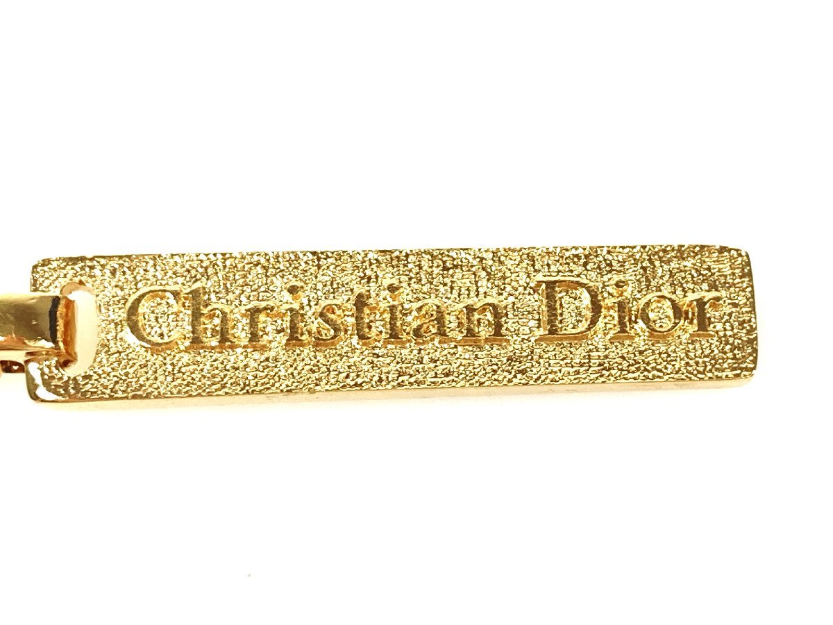 【70％OFF】 クリスチャン・ディオール　Christian Dior　ロゴ　ラインストーン　リバーシブルプレート　ネックレス　ゴールドカラー　YAS-9449 ネックレス（トップつき）
