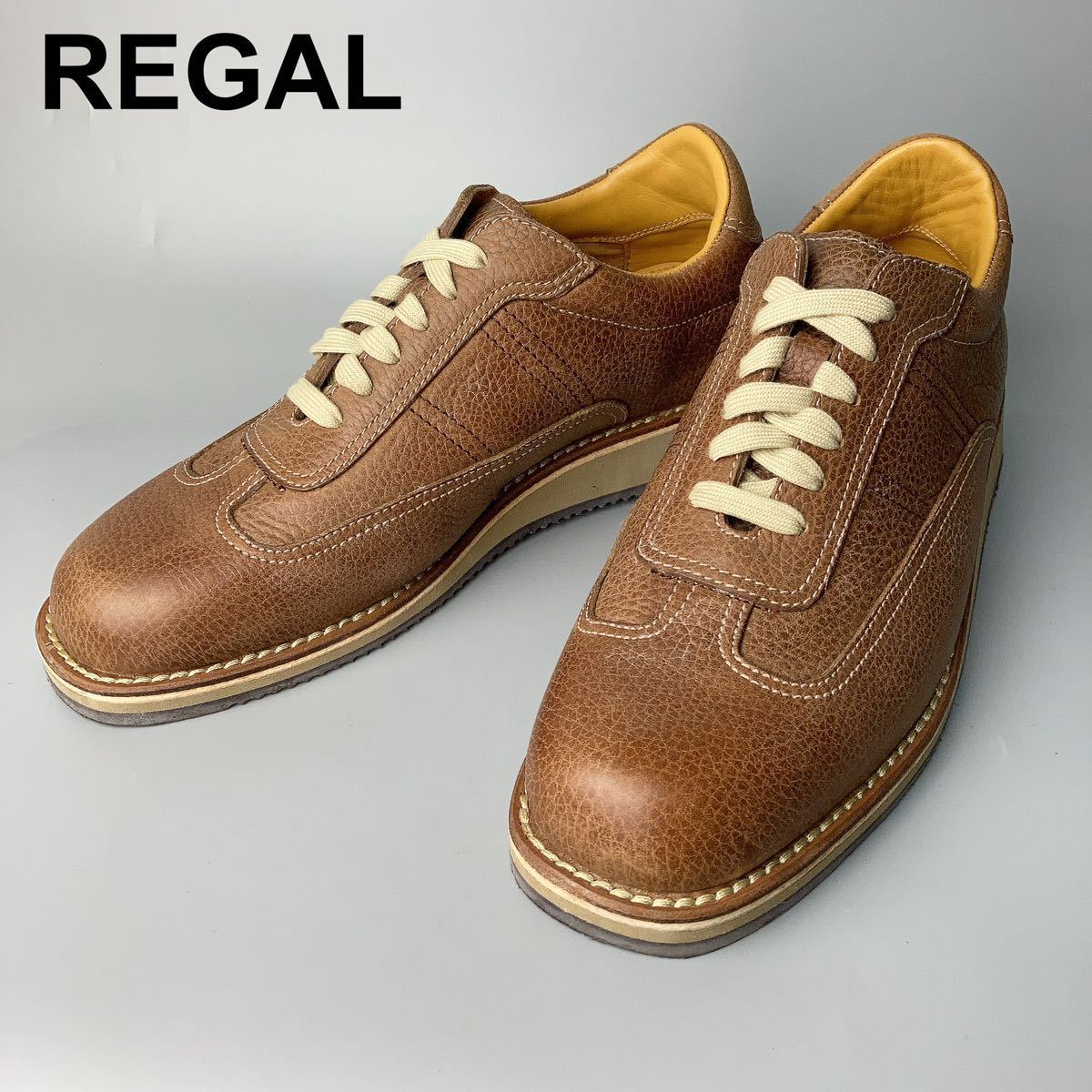 美品 REGAL リーガル レザースニーカー 革靴 24.5cm ブラウン メンズ B82308-12