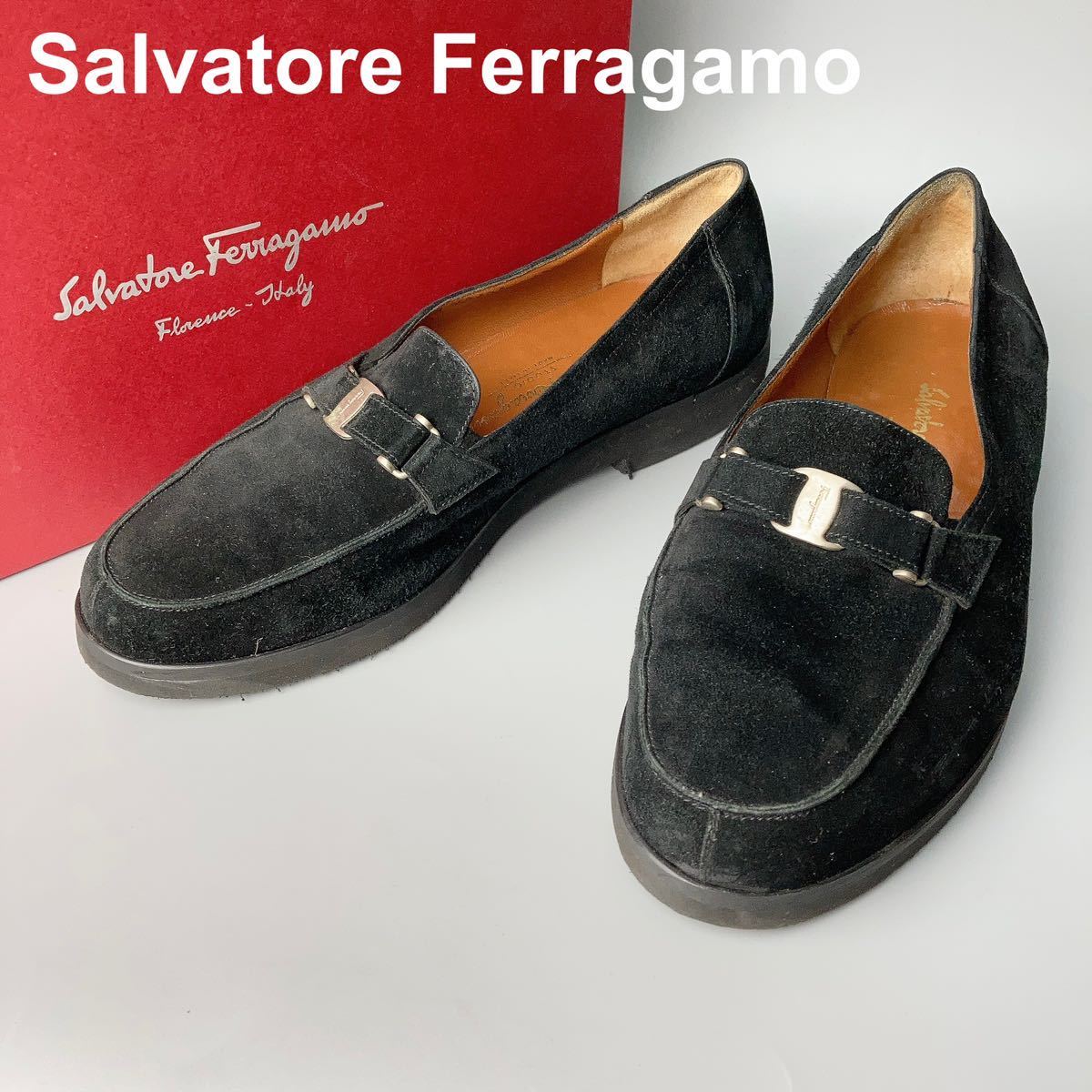 Salvatore Ferragamo サルバトーレフェラガモ 靴 7EE ローファー ヴァラ スエード ブラック レザー 25cm メンズ  B82308-20(7)｜売買されたオークション情報、ヤフオク! の商品情報をアーカイブ公開