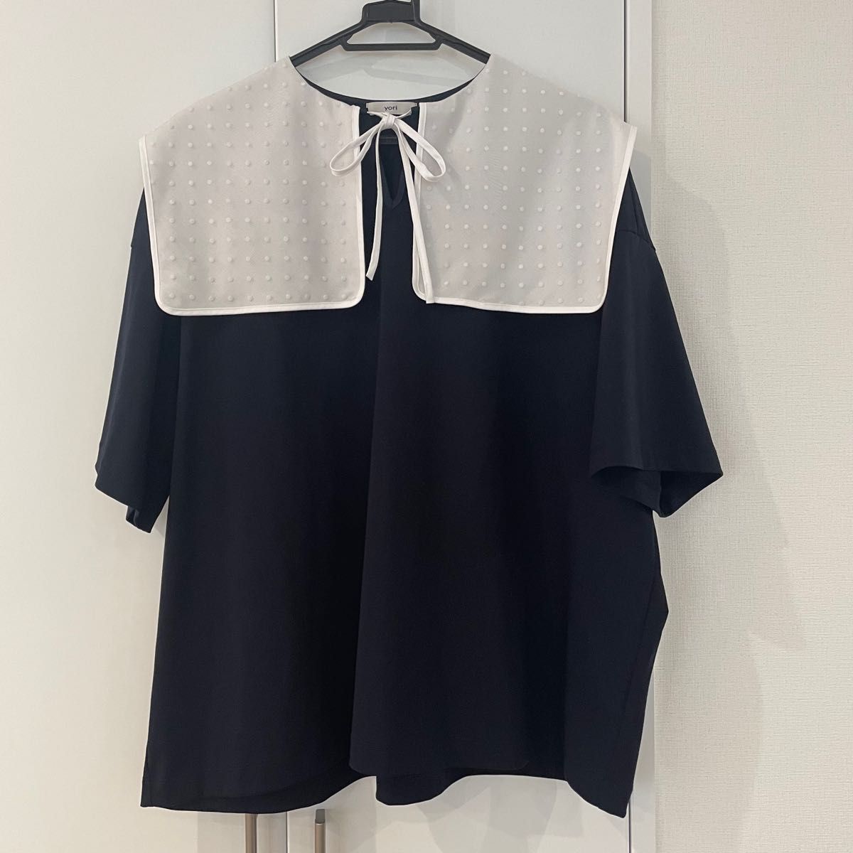 美品 フロッキードットカラーTee ネイビー yori 後藤晴菜さん 美品 フロッキードットカラーTee ネイビー yori 後藤晴菜さん