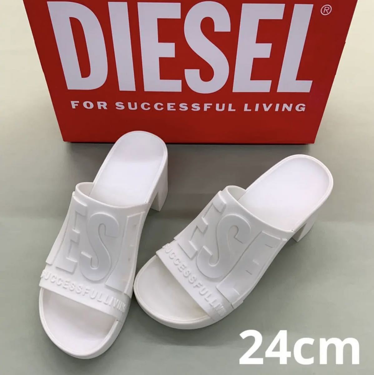 洗練されたデザイン　DIESEL　SA-PAMELA H　チャンキーヒールサンダル　ホワイト　24cm　Y03071 P5182　新モデル