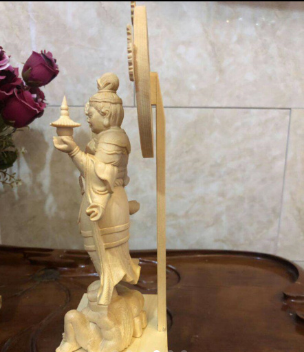 最新作 総檜材 木彫仏像 毘沙門天七福神特上彫仏教工芸品木彫仏像置物