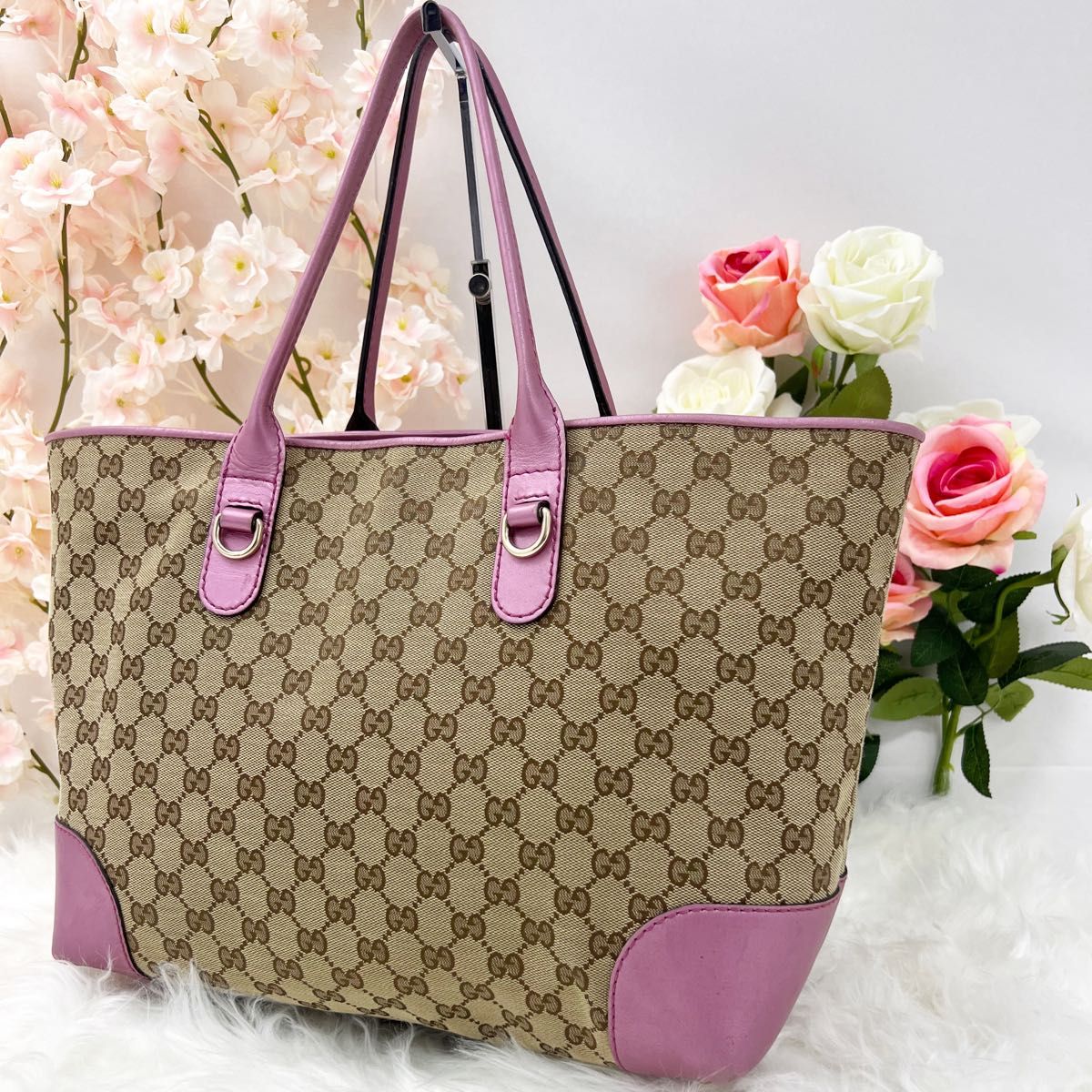 グッチ キャンバス トート ピンク ハート トートバッグ 美品 GUCCI-