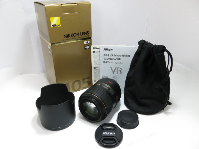 【 訳あり ジャンク 】Nikon AF-S VR Micro-Nikkor 105mm F2.8G IF-ED レンズ HB-38純正フード 純正ポーチ 元箱付 ニコン[管NI1097]_画像1