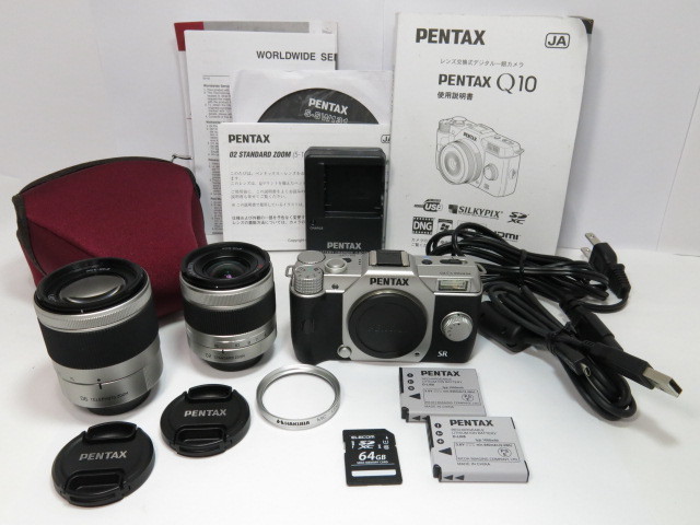 【 296ショットのみ 】PENTAX Q10 5-15mm 15-45mm ・純正レンズ2本・純正バッテリー2個・純正ケースセット ペンタックス [管PX1139]_画像1