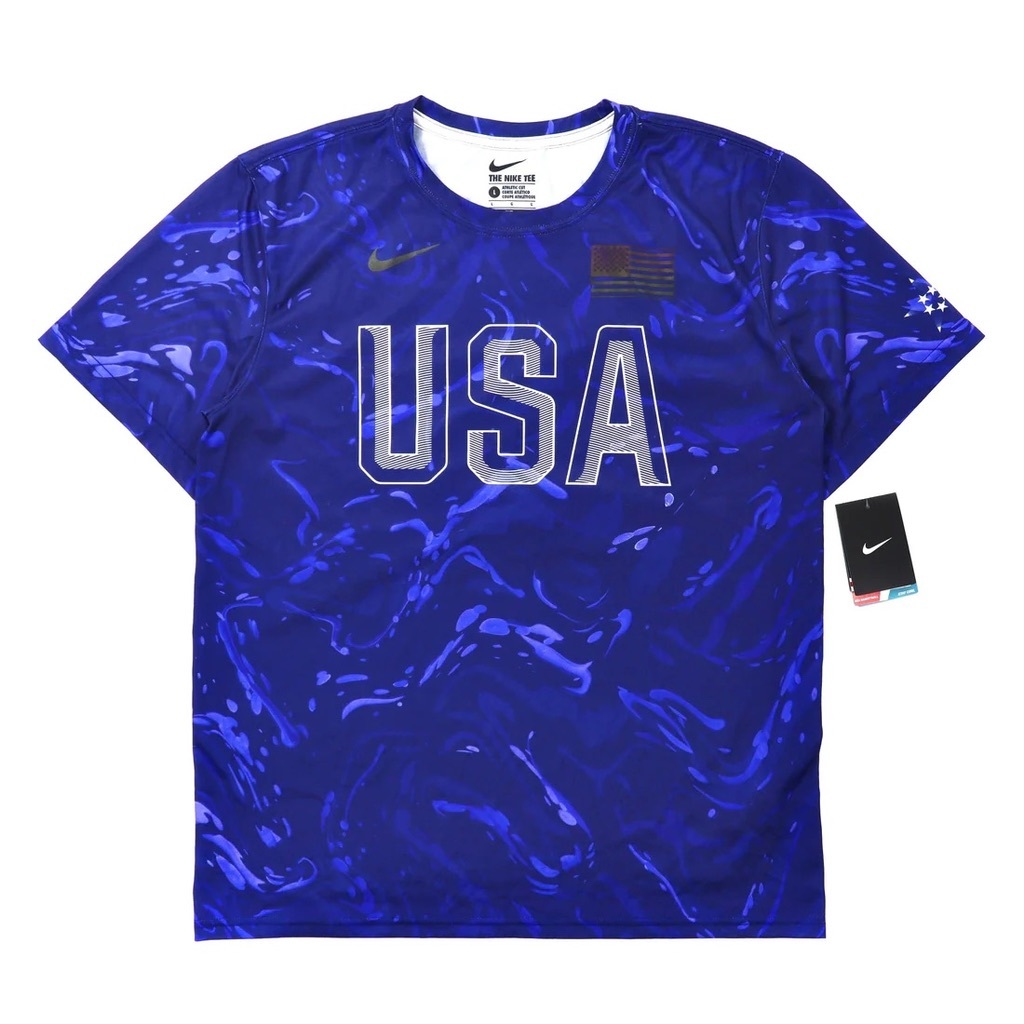 NIKE Tシャツ L ネイビー ポリエステル 総柄 USA 未使用品_画像1