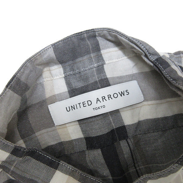 z■ユナイテッドアローズ/UNITED ARROWS スタンドカラーシャツ チェック柄【S】灰系/men's/88【中古】■_画像2