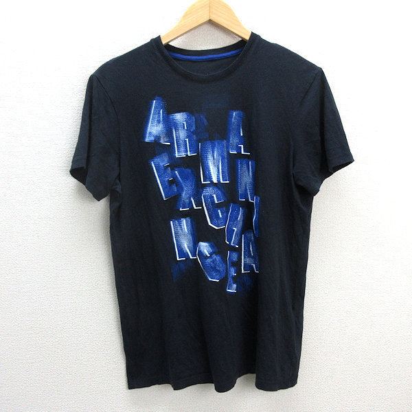 z■アルマーニエクスチェンジ/ARMANI EXCHANGE プリントTシャツ【M】紺青/men's/48【中古】■_画像1