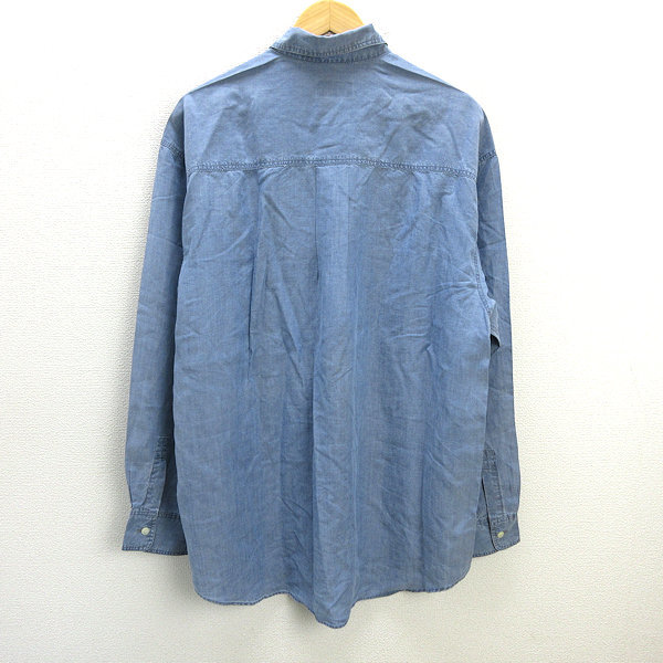 z# Trussardi /TRUSSARDI длинный рукав BD рубашка [LL] синий серия /MENS/107[ б/у ]#