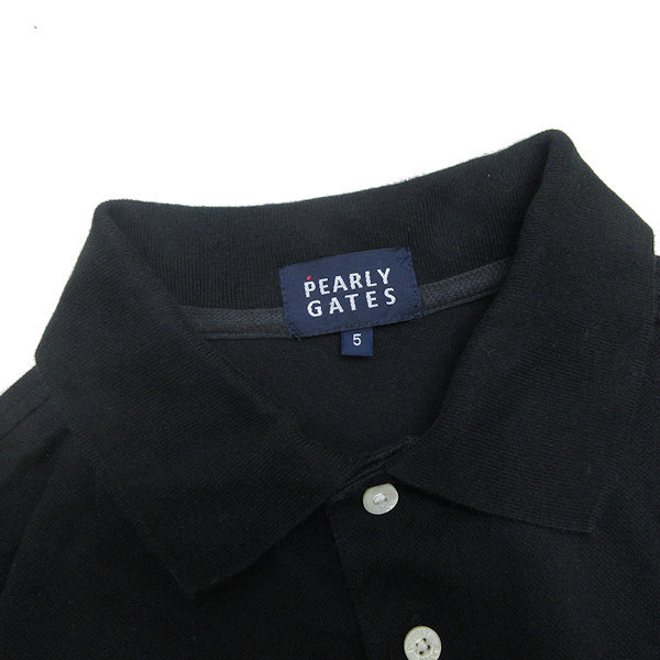 z■パーリーゲイツ/PEARLY GATES 半袖ポロシャツ 鹿の子【5】GOLF/黒/men's/55【中古】■_画像2