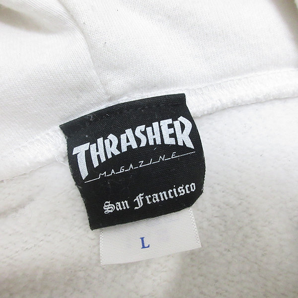 s■スラッシャー/THRASHER ロゴプリント プルオーバーパーカー【L】白/MENS/178【中古】_画像2