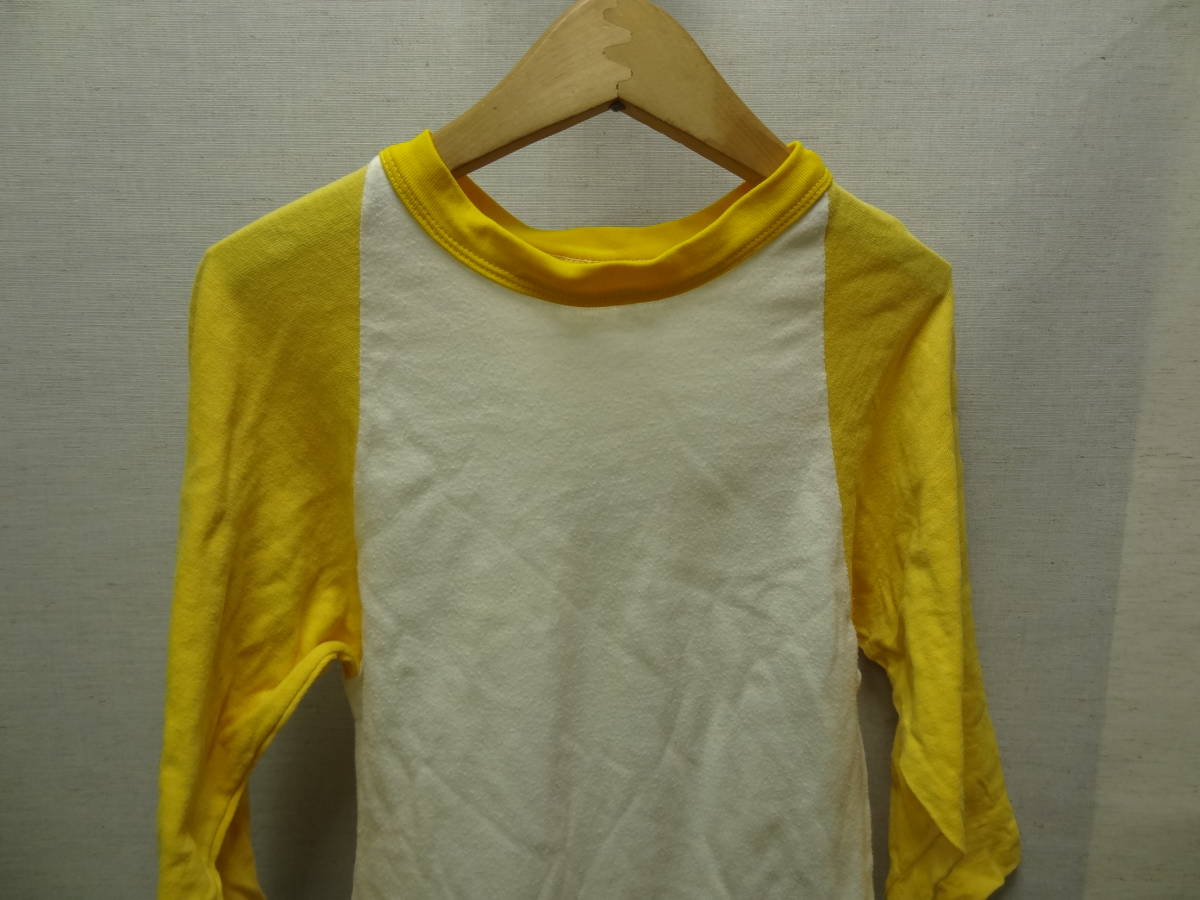 全国送料無料 アメリカ USA古着 70-80年代 黄X白色 sportswear MADE IN USA 七分袖 ベースボールTシャツ メンズ サイズ S①