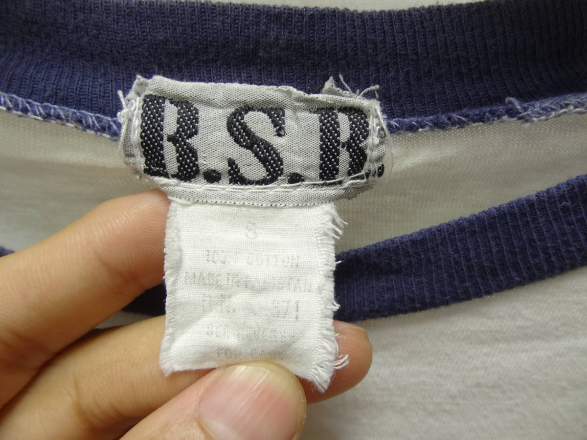 全国送料無料 アメリカ USA古着 80年代 紺色X白色 B.S.R. パキスタン製七分袖 ベースボールTシャツ メンズ Sサイズ ②_画像2