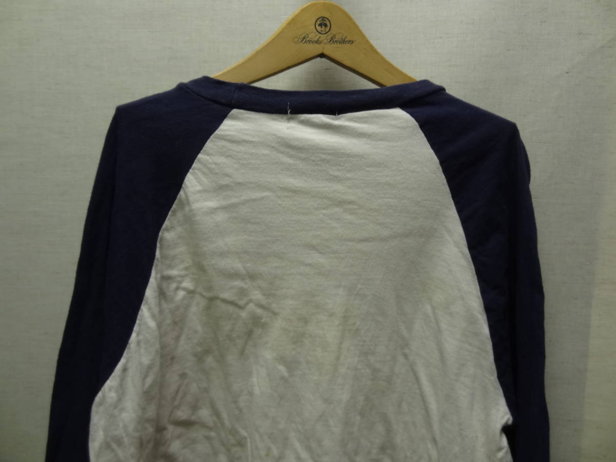 全国送料無料 アメリカ USA古着 80年代 紺色X白色 B.S.R. パキスタン製七分袖 ベースボールTシャツ メンズ Sサイズ ②_画像6