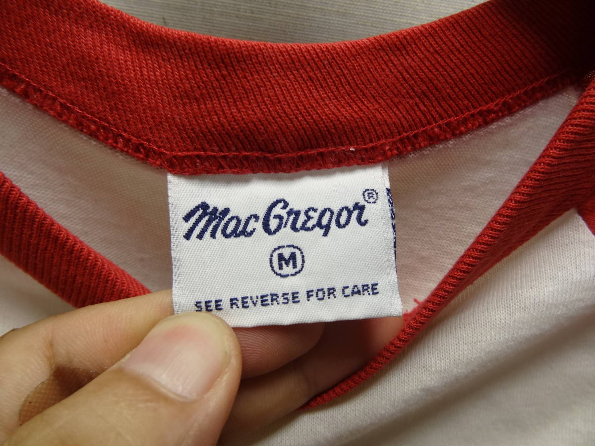 全国送料無料 アメリカ USA古着 80年代 赤色X白色 マックレガーMac Gregor MADE IN USA 七分袖 ベースボールTシャツ メンズ M ③_画像2