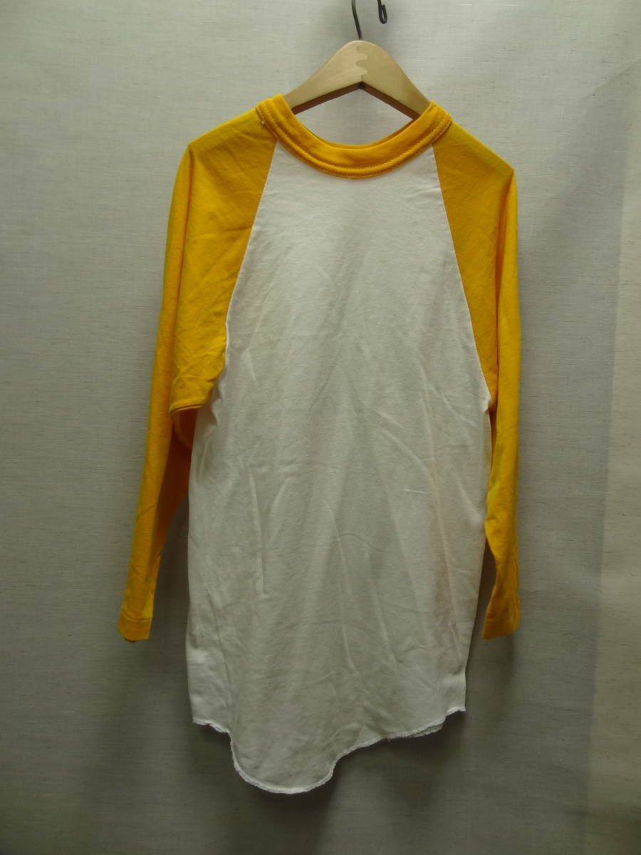 全国送料無料 美品アメリカ USA古着 80年代 オレンジX白色 SOFFE MADE IN USA 七分袖 ベースボールTシャツ メンズ Sサイズ ②　_画像1