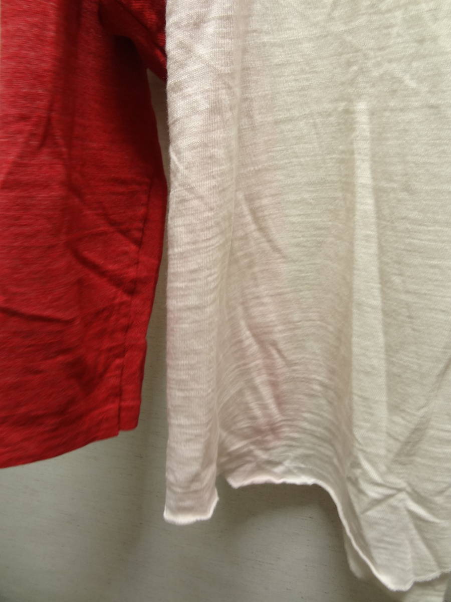 全国送料無料 アメリカ USA古着 80年代 赤色X白色 ブランド不明 たぶんMADE IN USA 七分袖 ベースボールTシャツ メンズ M ④