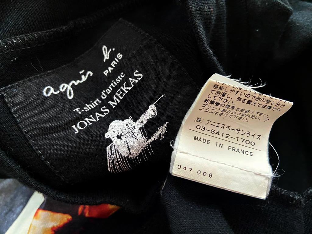 agnis b x JONAS MEKAS size1 フランス製 フォトプリント 長袖Tシャツ ロンT ブラック 黒 made in FRANCE ジョナスメカス アニエスベー_画像6