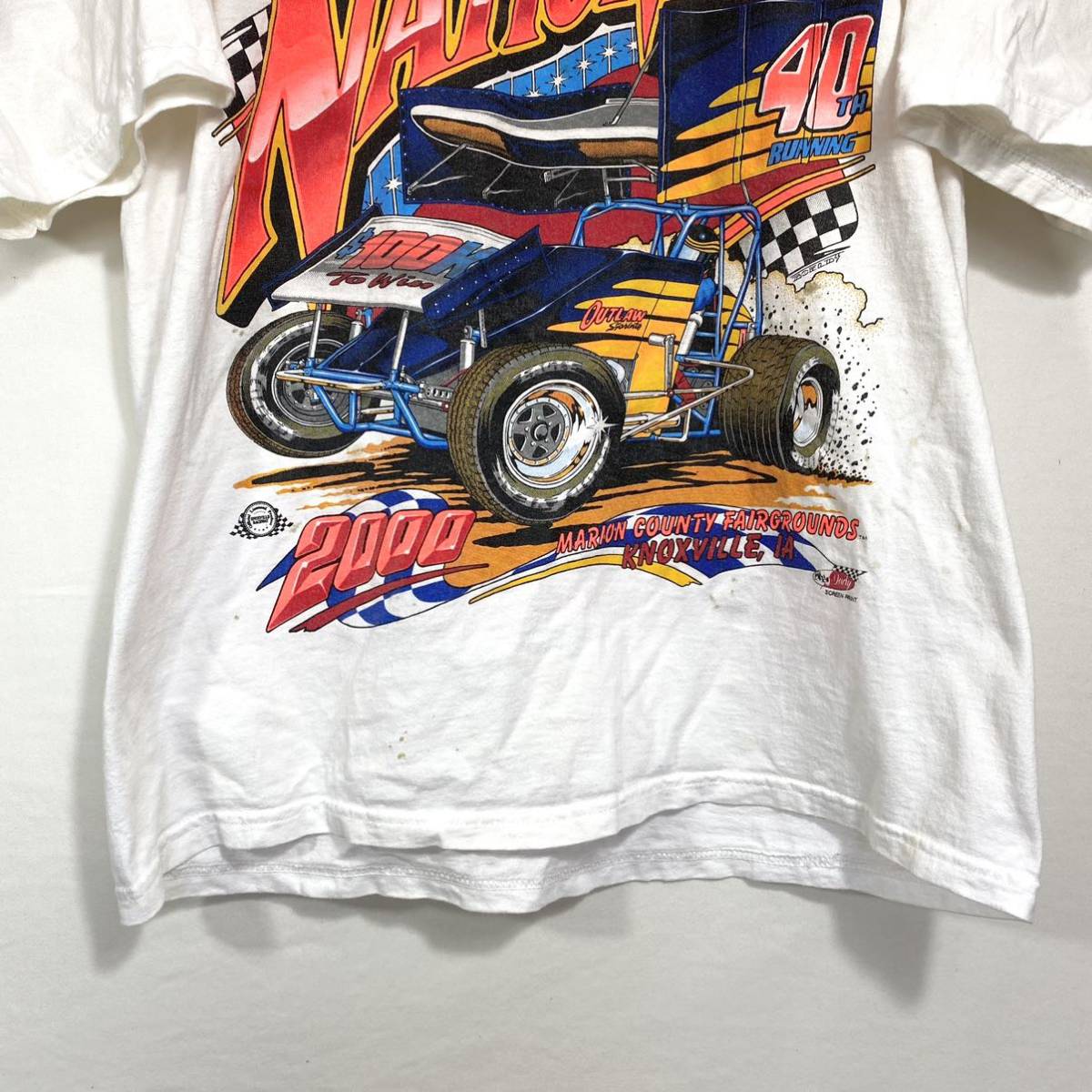 ■ FRUIT OF THE LOOM フルーツオブザルーム AMOCO KNOXVILLE NATIONALS 40th レーシング イラスト Tシャツ 古着 アメカジ サイズL 白 ■_画像2