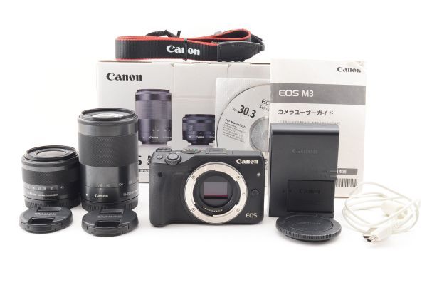 [Rank:AB] Canon EOS M3 ダブルズームレンズキット（15-45mm,55-200mm）ミラーレス一眼 デジタルカメラ / キヤノン 良品 付属品多数 #4522