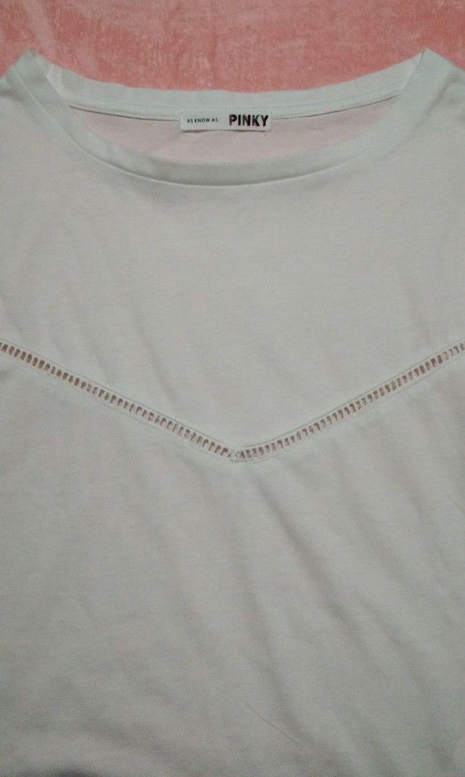 トップス　Tシャツ　ワイド　フリーサイズ　半袖　五分袖　カットソー　白