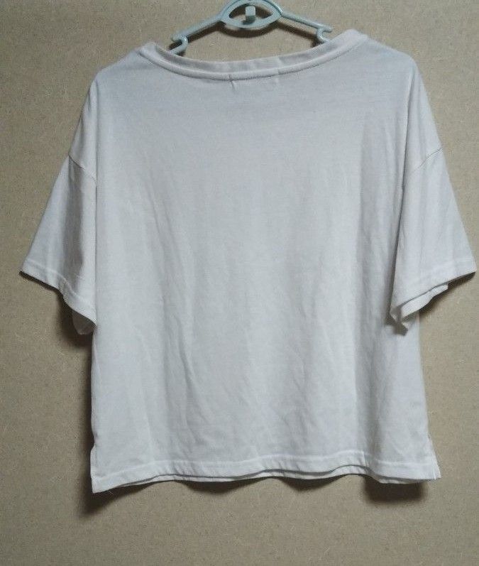 トップス　Tシャツ　ワイド　フリーサイズ　半袖　五分袖　カットソー　白