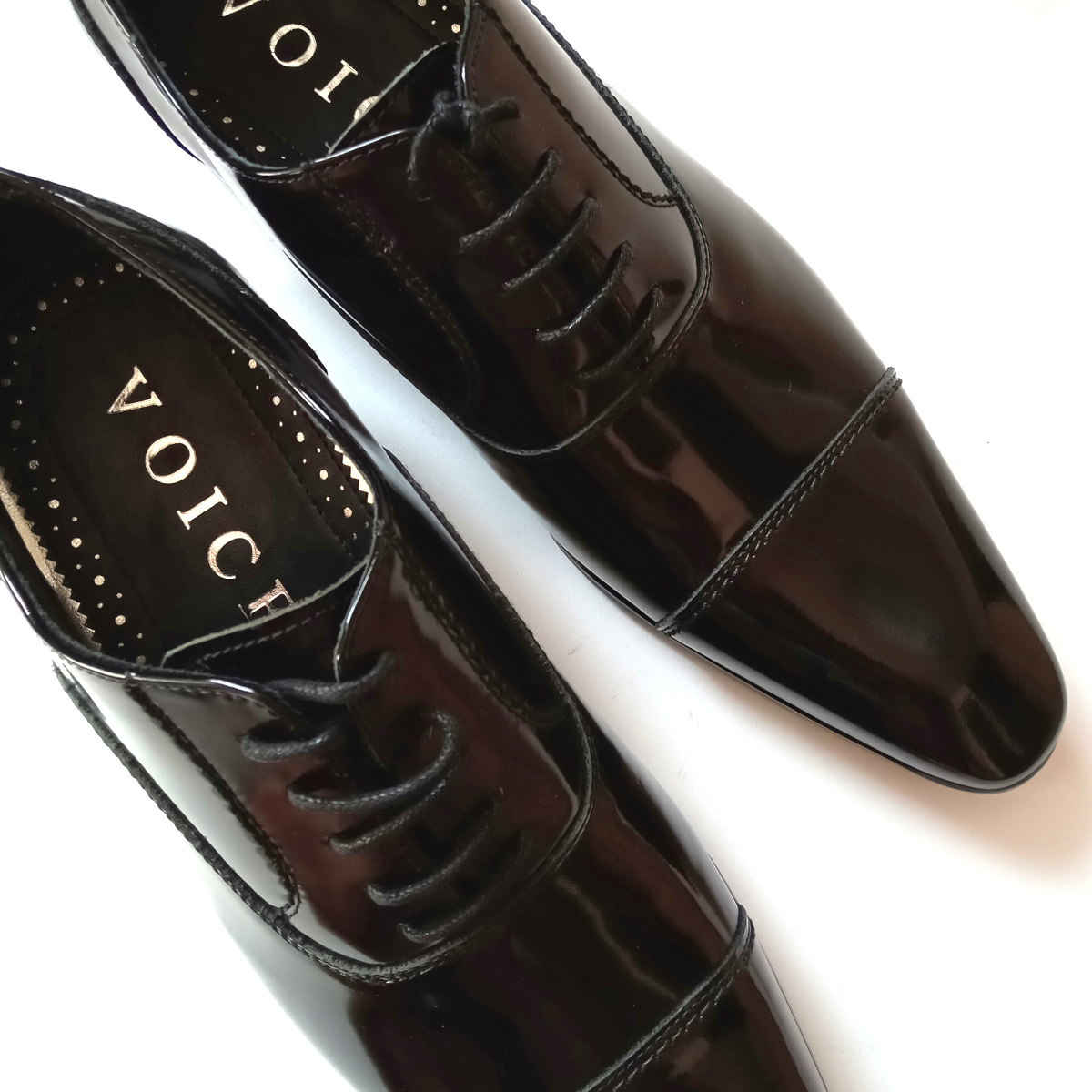 【V50】新品 VOICE ヴォイス ビジネスシューズ 紳士靴 本革 レザー 24㎝ 日本製 革靴 ブラック光沢 黒 シークレットインソール ステッチの画像3
