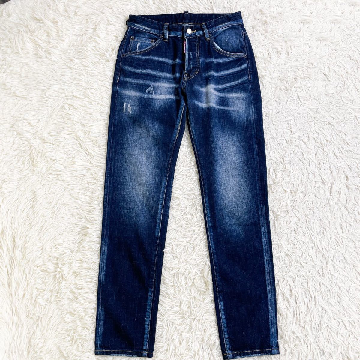 未使用!DSQUARED2/ディースクエアード NEW RIDER JEAN テーパードスキニージーンズ ダメージ加工 ストレッチ デニムパンツ 44 メンズ 紺青_画像2