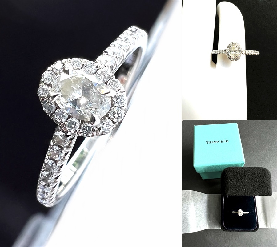 美品　定価100万　TIFFANY　ティファニー　プラチナ　ダイヤモンド　ソレスト オーバル エンゲージメント リング　指輪　12号　ケース付き