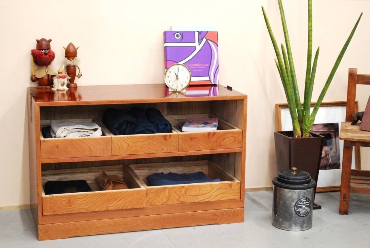 D0340 front zelkova. tray cabinet remake furniture old furniture wooden 2 step 5 cup shirt case chest of drawers drawer chest chest storage shelves purity Tokyo departure 