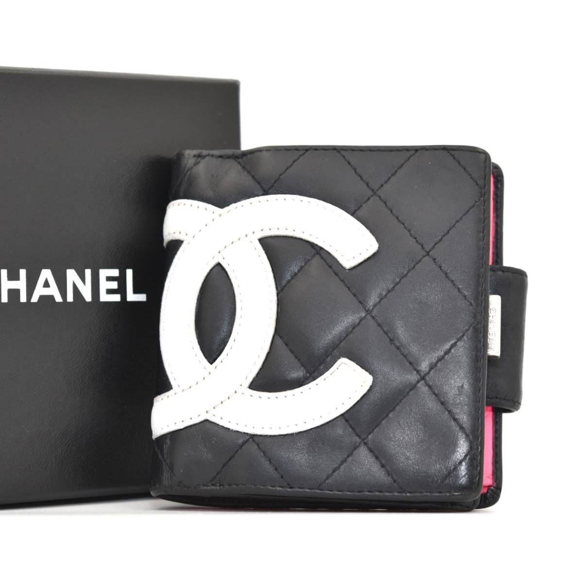 １円 美品 シールあり CHANEL シャネル カンボンライン 二つ折り財布