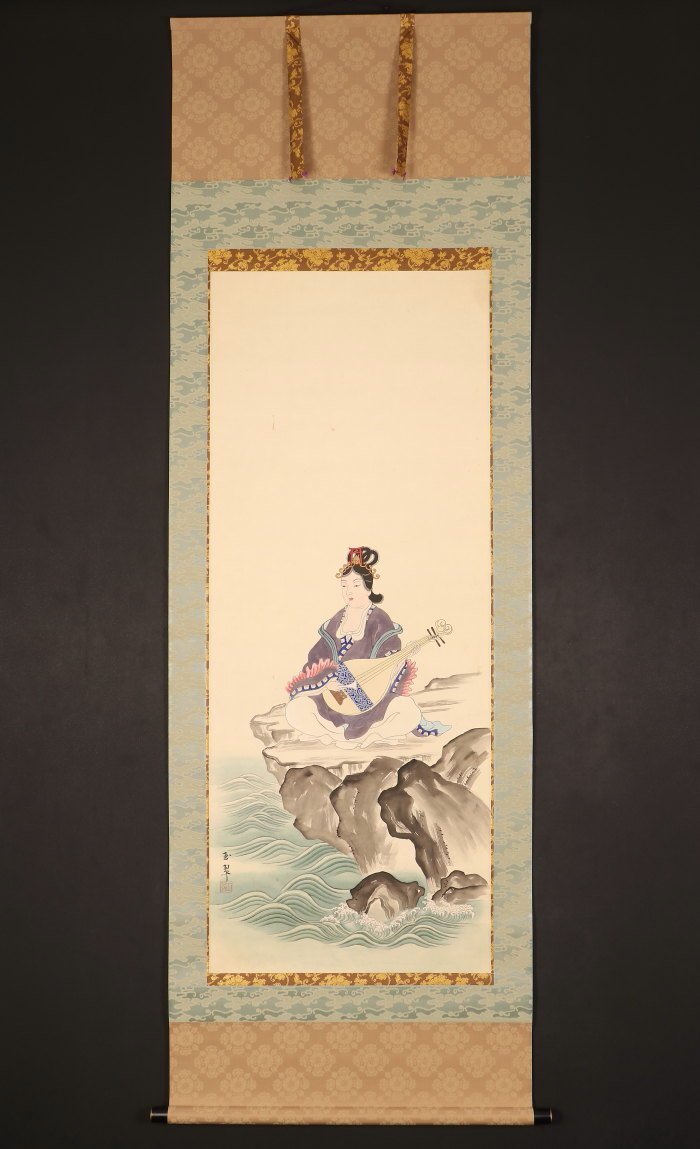 販売セール 【模写】【一灯】nb9997〈玉翠〉美人画 弁財天図 七福神