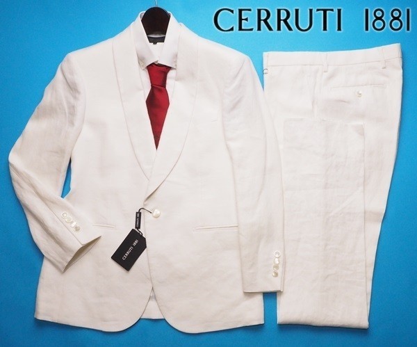 新品定価14.3万円 CERRUTI オンワード樫山 日本製 ヘンプ100% セットアップスーツAB4スラックス82白(001) GM0211_画像1