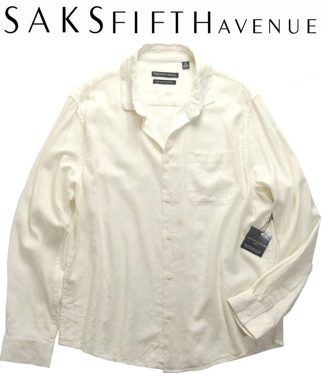 最新の激安 新品SAKS FIFTH AVENUEサックス・フィフス★ビスコース混紡で肌触り◎タックアウトしてラフに着る白リネンシャツ【欧米XL=日本4XLまで対応 XLサイズ以上 最新の激安 新品SAKS FIFTH AVENUEサックス・フィフス★ビスコース混紡で肌触り◎タックアウトしてラフに着る白リネンシャツ【欧米XL=日本4XLまで対応 XLサイズ以上