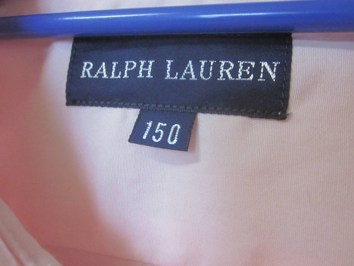 RALPH LAUREN 日本製 ラルフローレン 長袖 シャツ ブラウス 150cm 女の子 薄ピンク ロゴ刺しゅう 6279 _画像3