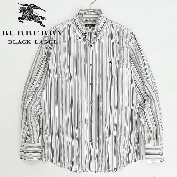 ◆BURBERRY BLACK LABEL バーバリー ブラックレーベル ホース刺繍 マルチストライプ柄 ボタンダウン シャツ 2