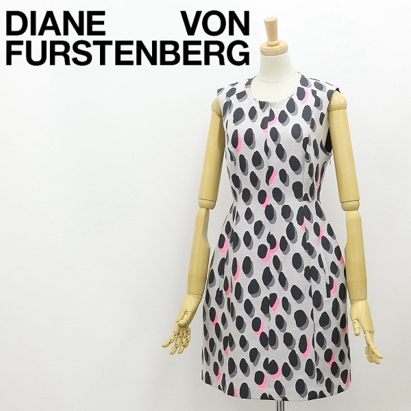 ◆DIANE von FURSTENBERG ダイアンフォンファステンバーグ NEW SUMMER MINI ANIMAL DOTS シルク混 総柄 ノースリーブ ワンピース 4_画像1