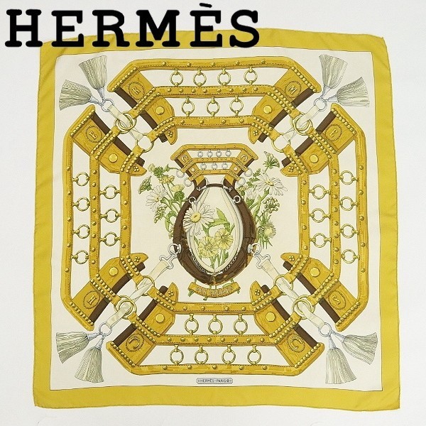 ◆HERMES エルメス カレ90 AUX CHAMPS フィールドへ シルク100％ 大判 スカーフ