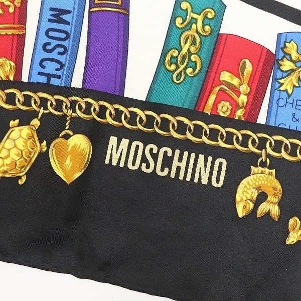 *MOSCHINO Moschino silk 100% bookcase pattern large size scarf 