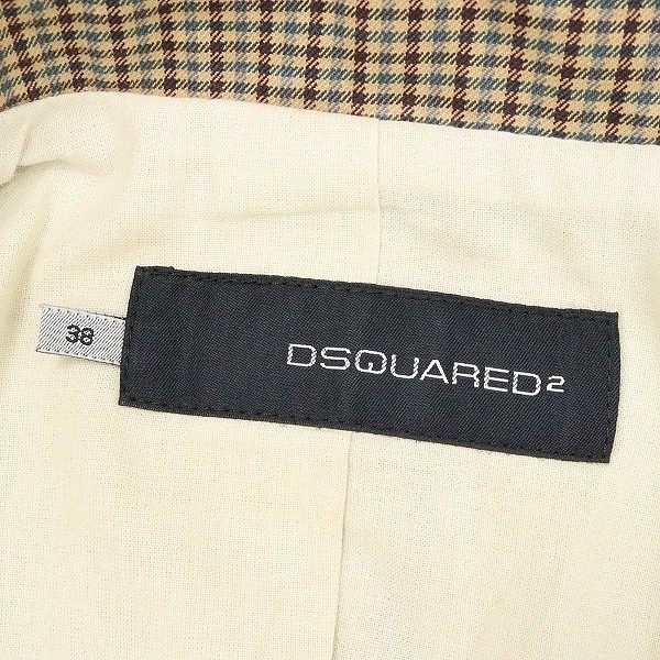 ◆DSQUARED2 ディースクエアード チェック柄 ロゴ刺繍 コットン ジャケット ブラウン 38_画像5