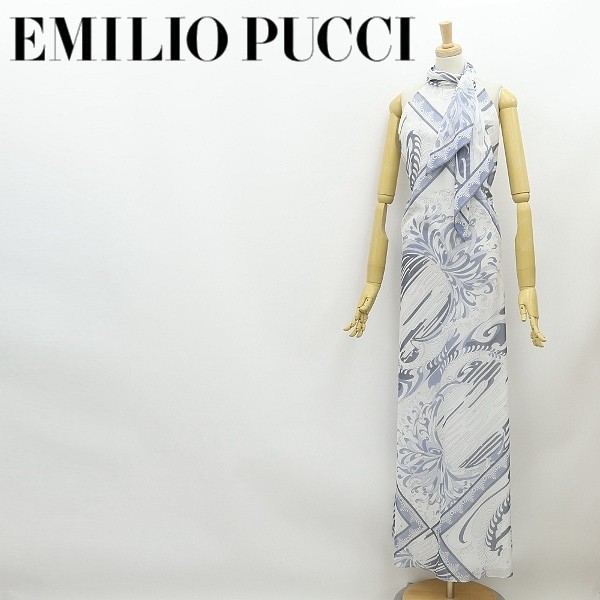 イタリア製◆EMILIO PUCCI エミリオプッチ プッチ柄 バックシャン ホルターネック コットン マキシ丈 ロング ワンピース 40_画像1