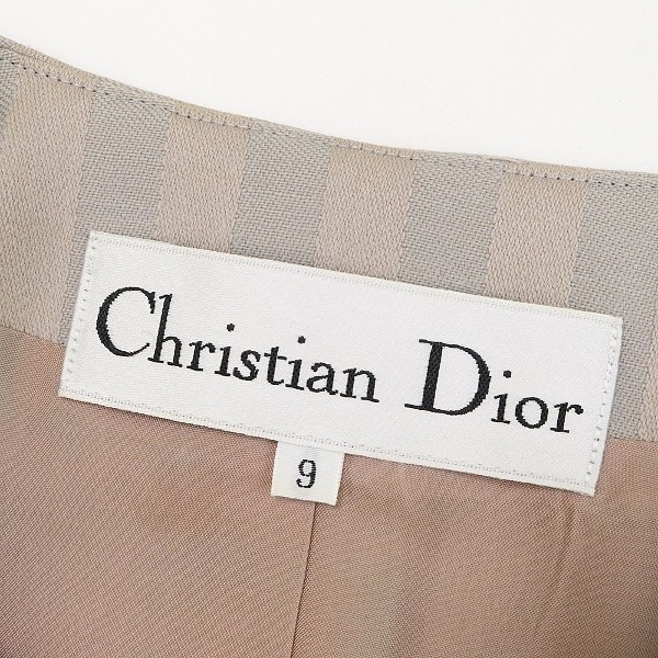 ヴィンテージ◆Christian Dior クリスチャンディオール ストライプ柄 ストール付 ノーカラー ジャケット＆スカート スーツ セットアップ 9_画像10