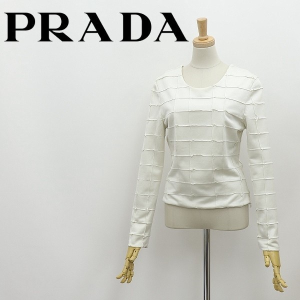 ◆PRADA プラダ シルク100％ トップス カットソー ホワイト M_画像1