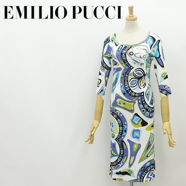 イタリア製◆EMILIO PUCCI エミリオプッチ プッチ柄 レーヨン ワンピース 40_画像1