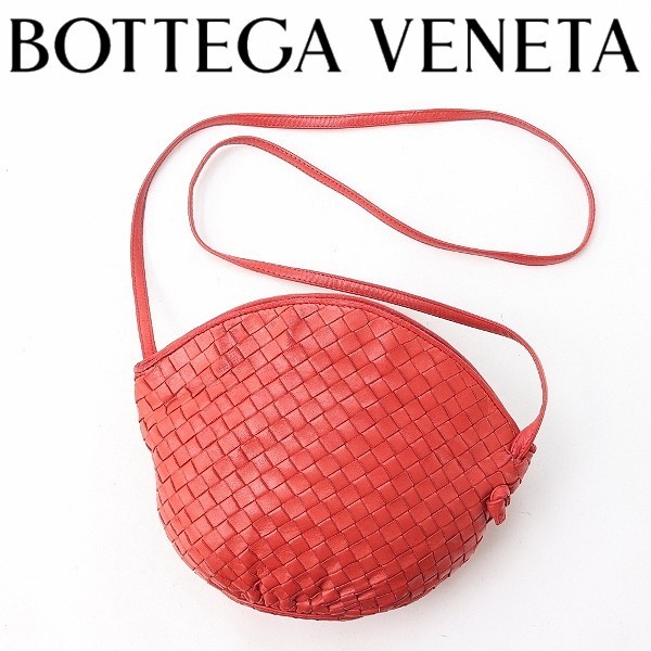 ヴィンテージ◆BOTTEGA VENETA ボッテガ ヴェネタ イントレチャート レザー タッセル 斜め掛け ショルダー バッグ 赤 レッド_画像1