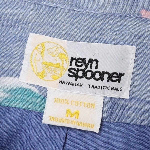 ◆reyn Spooner レインスプーナー 花柄 コットン アロハ シャツ ブルー M_画像4