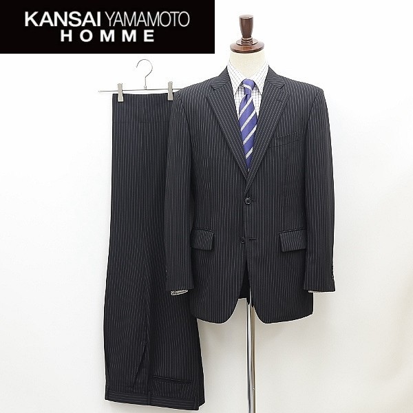 ◆KANSAI YAMAMOTO HOMME カンサイヤマモト オム 山本寛斎 ストライプ柄 2釦 セットアップ スーツ チャコールブラック 94A6